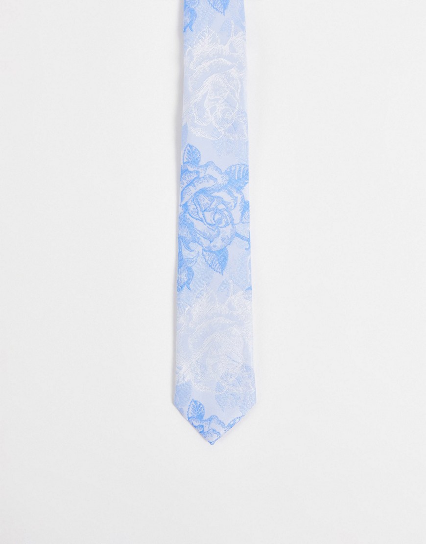 ASOS DESIGN slim tie with oversized floral design in blue - LBLUE