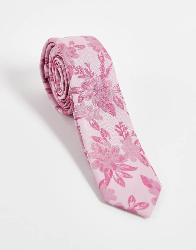 ASOS DESIGN slim tie with oversized floral design in pink - LPINK