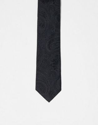 Asos Design Slim Tie With Paisley Print In Black