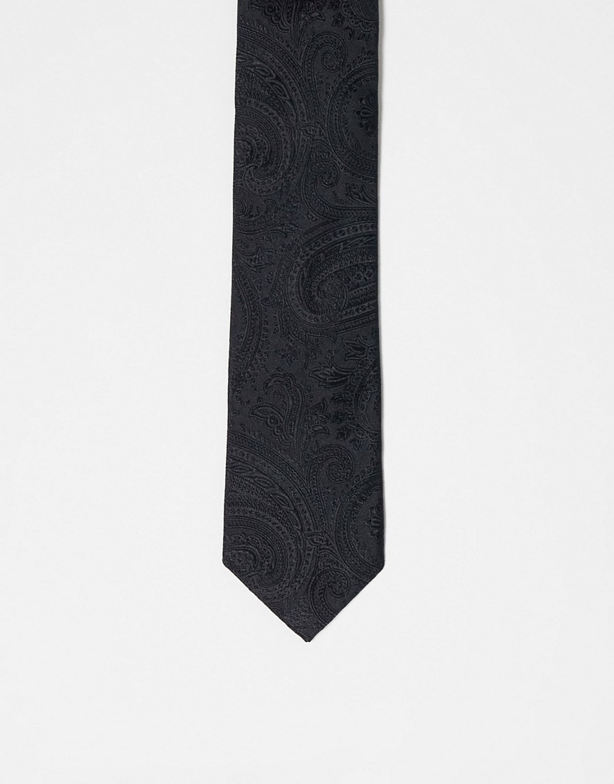 ASOS DESIGN slim tie with paisley print in black
