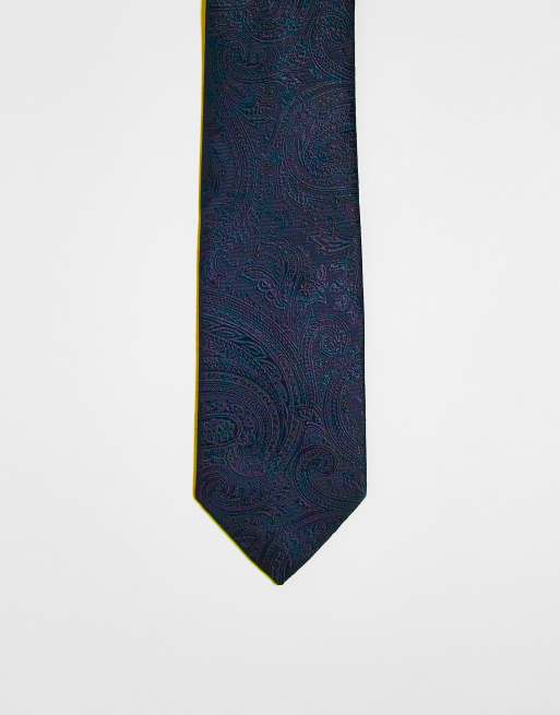 ASOS DESIGN slim tie with paisley print in black
