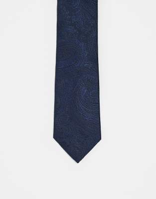 slim tie with paisley print in navy