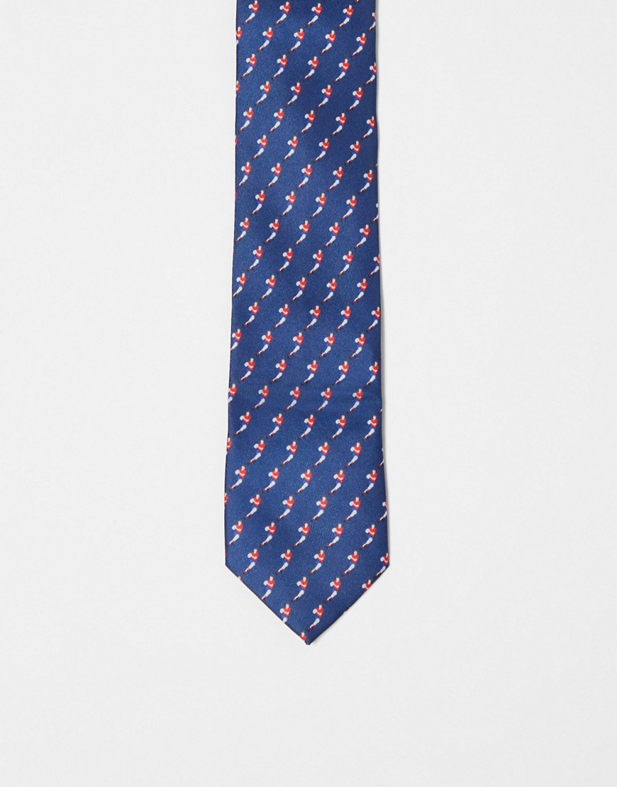 slim tie with rugby pattern in navy