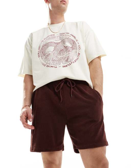 ASOS DESIGN slim towelling shorts in brown