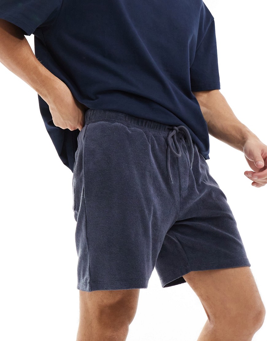 Asos Design Slim Towelling Shorts In Gray