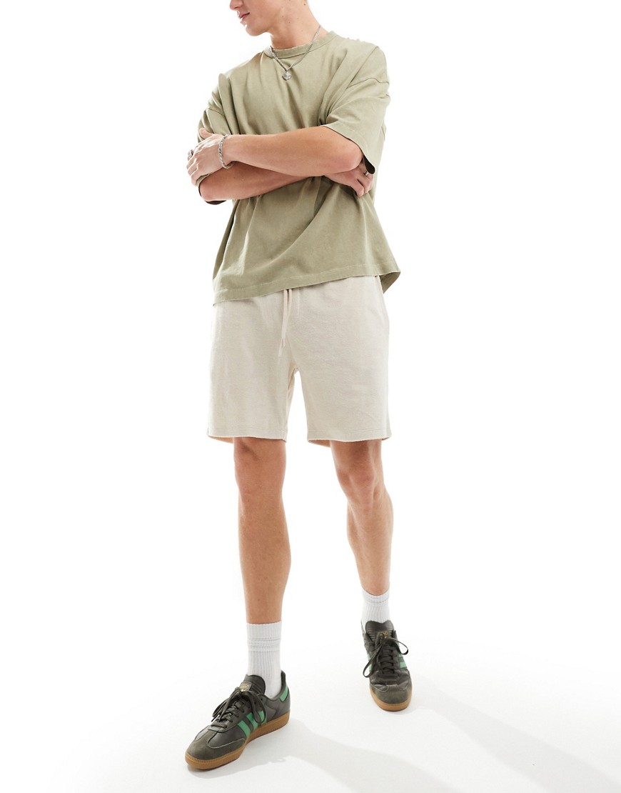ASOS DESIGN slim towelling shorts in light grey