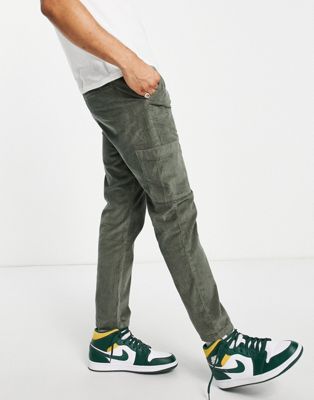 ASOS DESIGN slim trousers in khaki cord with cargo pockets - ASOS Price Checker