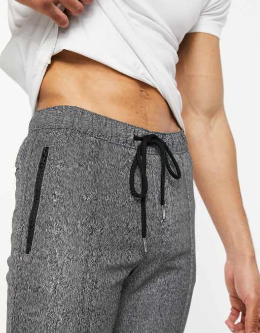 ASOS DESIGN slim trousers with elasticated waist in textured look grey, 3 of 4