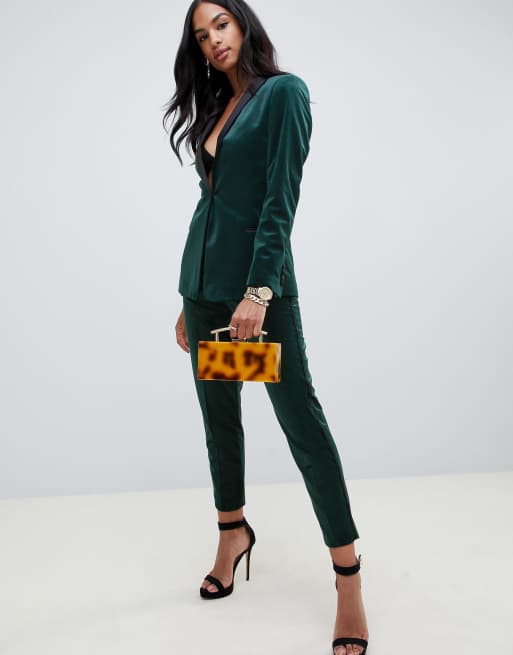 Women's green 2024 velvet trouser suit