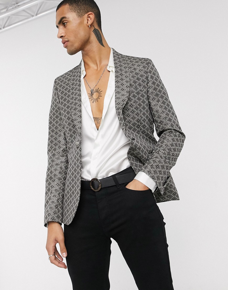 ASOS DESIGN slim tuxedo blazer in gold jacquard