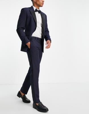 Asos Design Wedding Slim Suit Pants In Navy Micro Texture In Navy