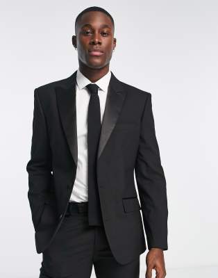 Asos Design Skinny Tuxedo Jacket In Black In Black
