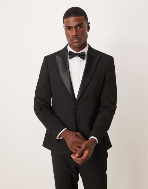 ASOS DESIGN slim tuxedo jacket in black - view 1