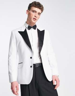 ASOS DESIGN slim tuxedo jacket in white with black lapel ASOS