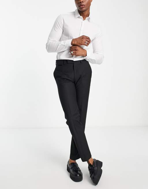 Black Satin Slim Fit Tuxedo Pants w/ Satin Back Pocket