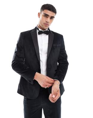 ASOS DESIGN slim tuxedo suit jacket in black velvet