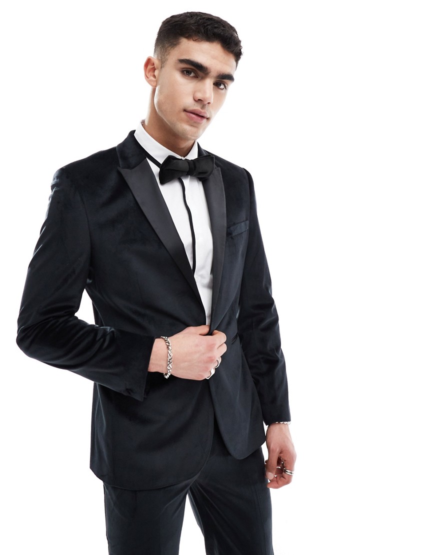 ASOS DESIGN slim tuxedo suit jacket in black velvet