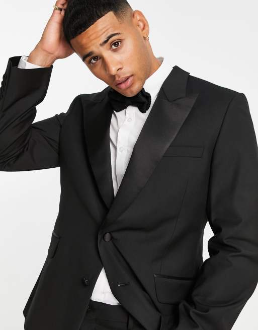 ASOS DESIGN slim tuxedo suit jacket in black