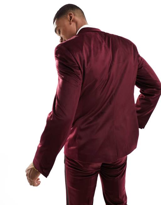 ASOS DESIGN slim tuxedo suit jacket in burgundy velvet