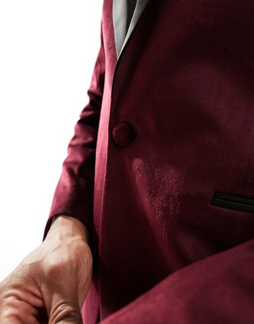 ASOS DESIGN slim tuxedo suit in burgundy