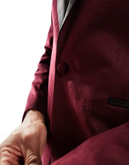 ASOS DESIGN slim tuxedo suit jacket in burgundy velvet