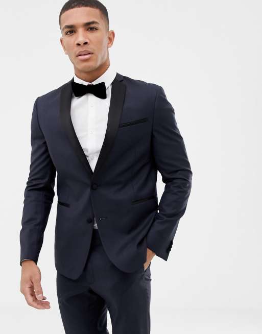 ASOS DESIGN slim tuxedo suit in navy 100% wool, 2 of 2