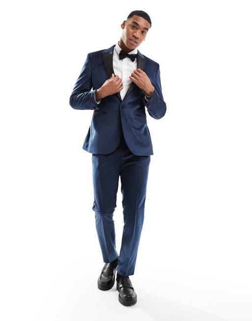 ASOS DESIGN slim tuxedo suit jacket in navy velvet