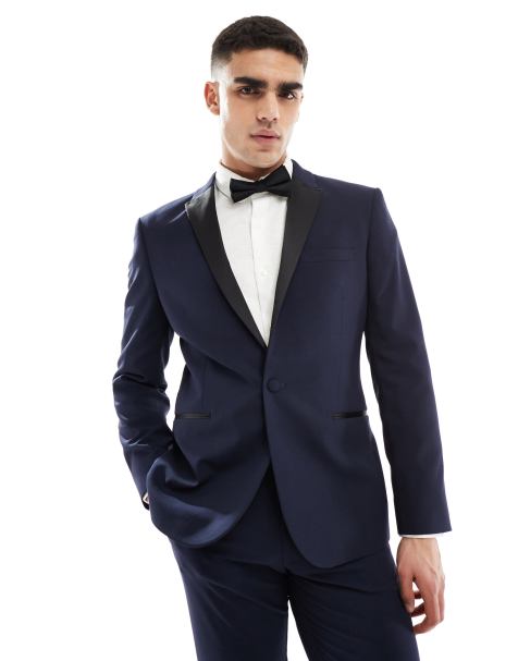ASOS DESIGN slim tuxedo suit jacket in navy - view 1