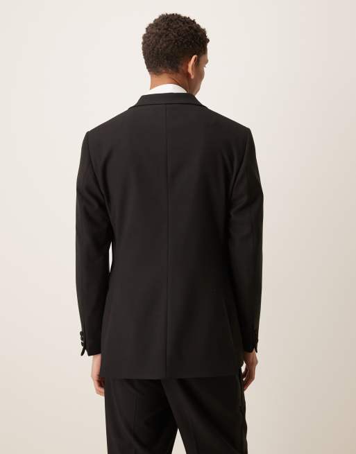 ASOS DESIGN slim tuxedo suit jacket with satin detail in black, 3 of 5