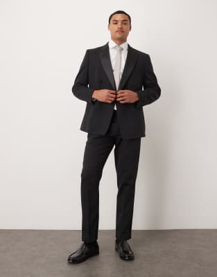 ASOS DESIGN slim tuxedo suit pants in black texture