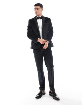 Asos Design Slim Tuxedo Suit Pants In Black Velvet