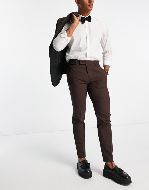 ASOS DESIGN slim tuxedo suit pants in brown, 3 of 4