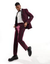 ASOS DESIGN skinny tuxedo suit pants in burgundy