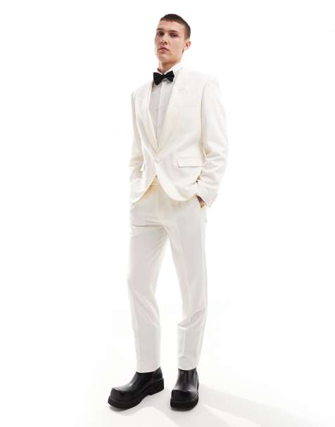 ASOS DESIGN slim tuxedo suit pants in cream - view 1