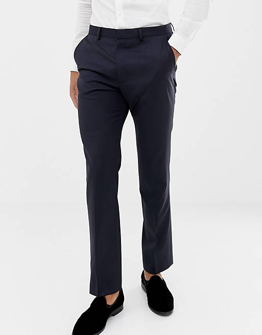 ASOS DESIGN slim tuxedo suit pants in navy 100% wool