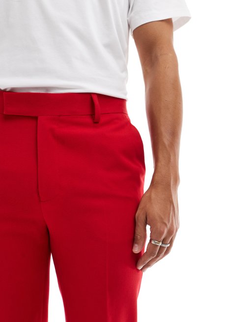 ASOS DESIGN slim tuxedo suit pants in red | ASOS