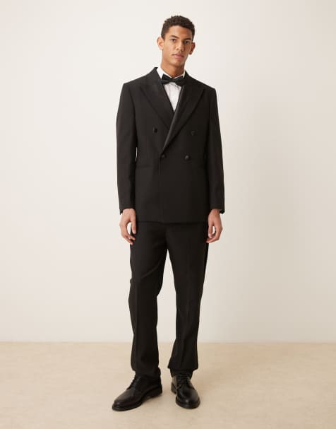 ASOS DESIGN slim tuxedo suit pants with satin detailing in black - view 1