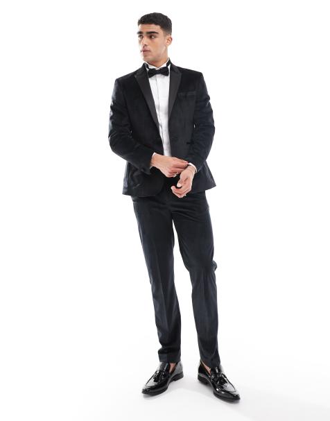 ASOS DESIGN slim tuxedo suit trouser in black velvet - view 1