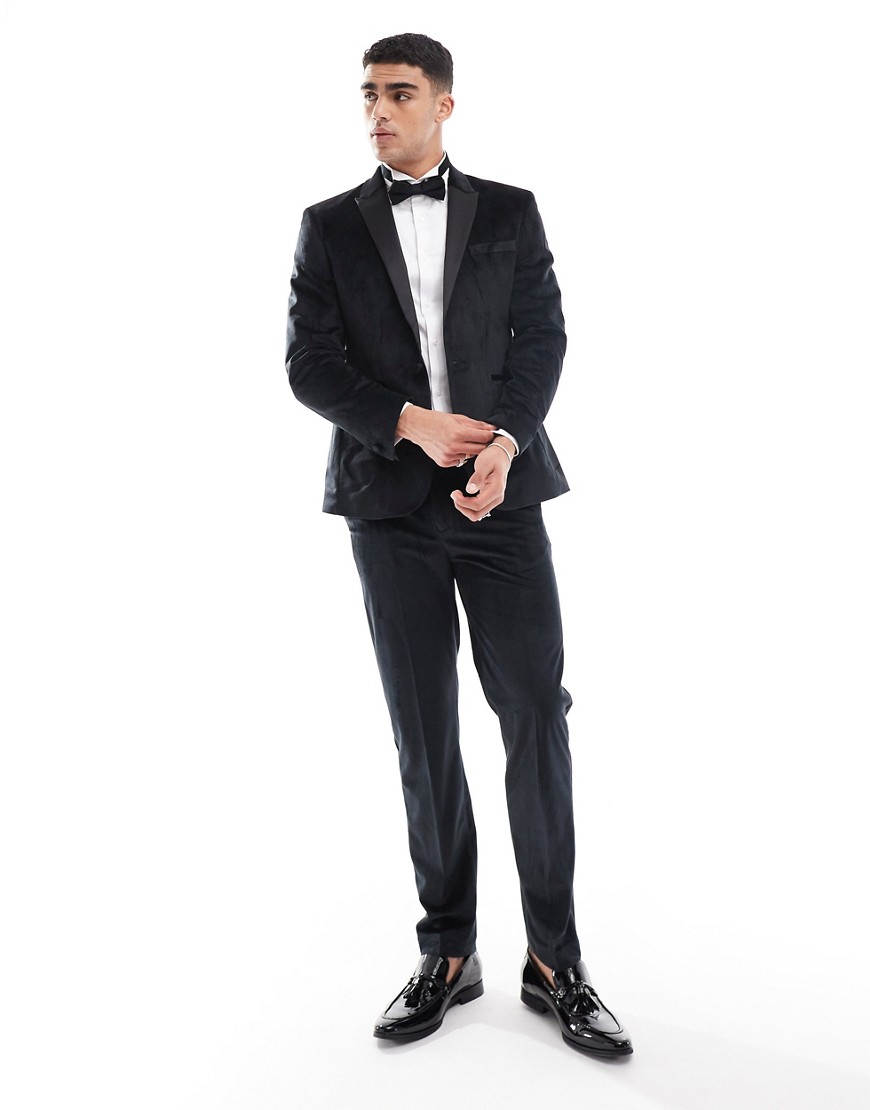 ASOS DESIGN slim tuxedo suit trouser in black velvet