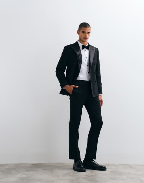ASOS DESIGN slim tuxedo suit trouser in black - view 1