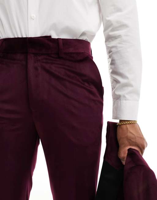 Mens burgundy dress 2024 pants slim fit