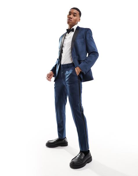 ASOS DESIGN slim tuxedo suit trouser in navy velvet - view 1