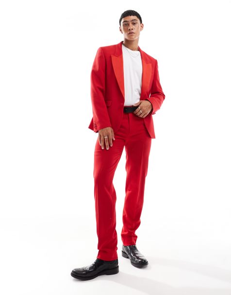 ASOS DESIGN slim tuxedo suit trouser in red - view 1