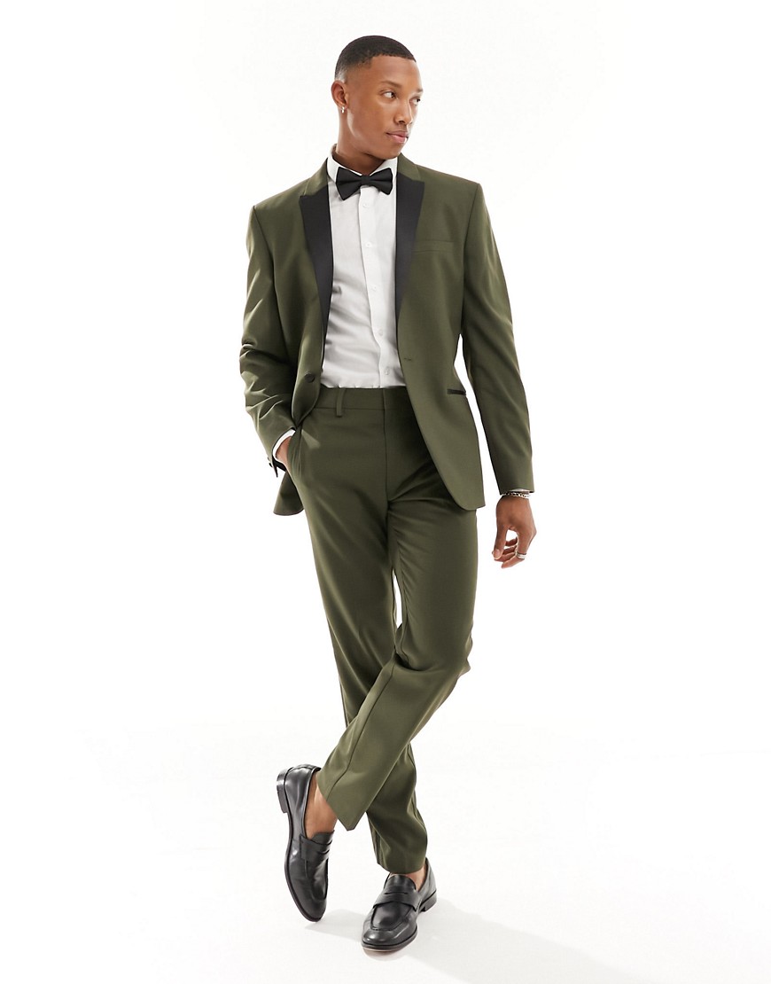 ASOS DESIGN slim tuxedo suit trousers in green