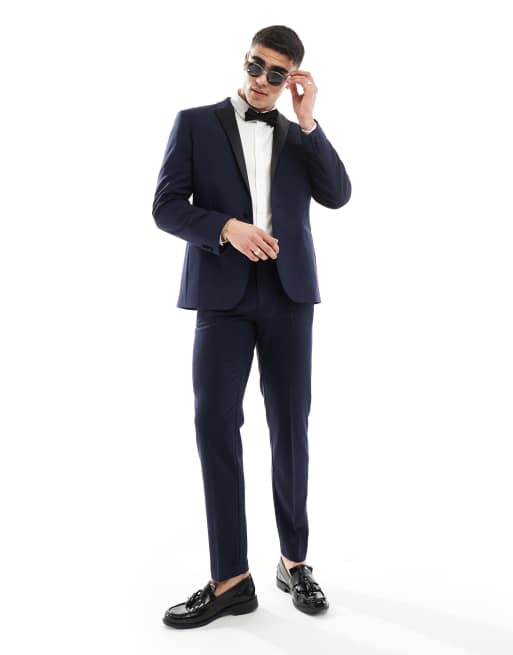 Asos Design Slim Tuxedo Suit Trousers In Navy Asos 5974