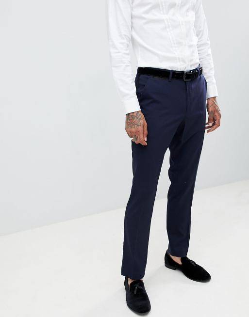 ASOS DESIGN slim tuxedo suit trousers in navy | ASOS