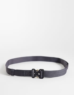 Asos Design Slim Utility Webbing Belt With Utility Buckle In Gray