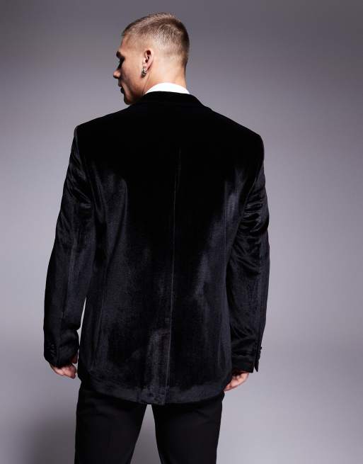 ASOS DESIGN slim velvet tuxedo blazer in black, 3 of 5