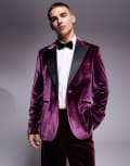 [ASOS DESIGN] ASOS DESIGN slim velvet tuxedo blazer in burgundy-Red Chest 36 Short BURGUNDY