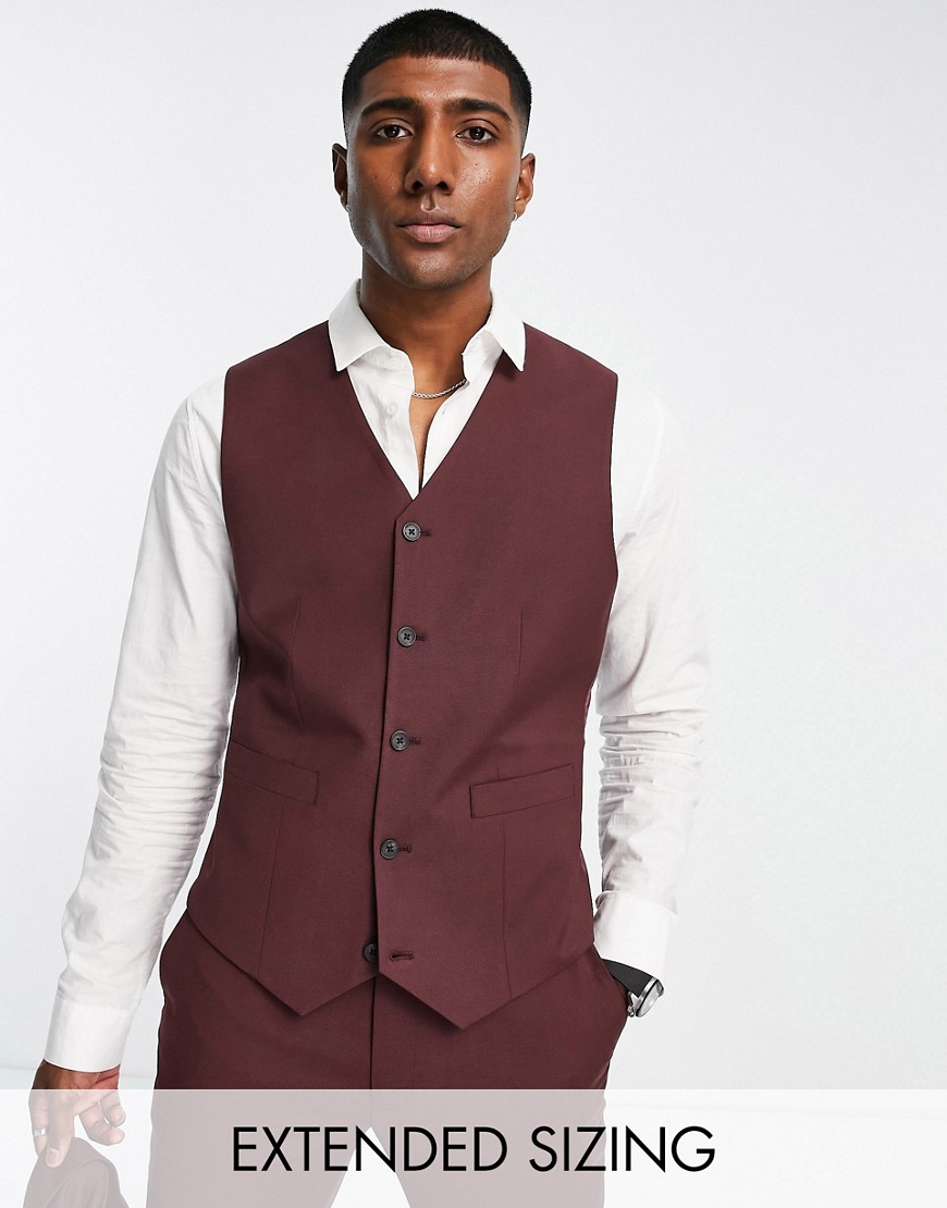 Asos Design Slim Vest In Burgundy-red